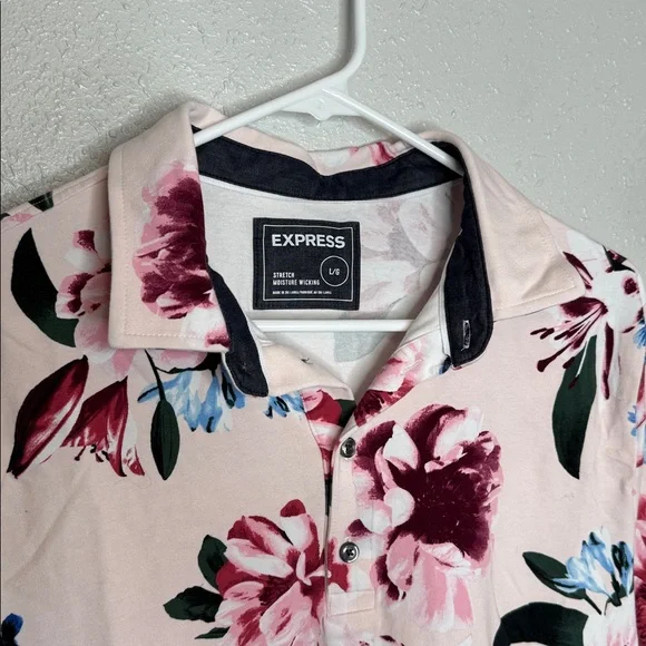 Express Men's Pink Floral Collared Short Sleeve Cotton Shirt Large - Picture 3 of 6